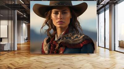 Portrait of a woman in the wild west in a cowboy outfit Wall mural