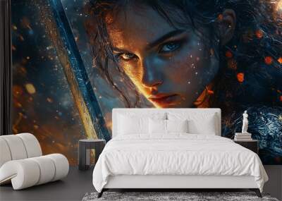 Warrior princess holding a magic sword. Page Header or Banner Wall mural