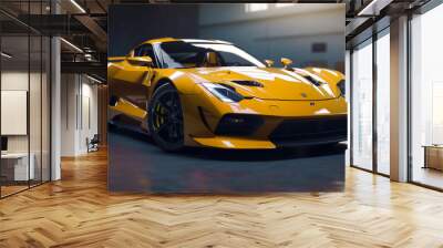 yellow sports car parked in the hall Wall mural