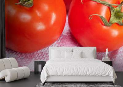 three tomatoes on a plaid towel Wall mural