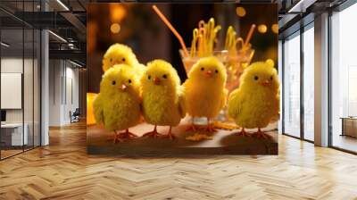 Chick Decorations: Incorporate cute chick decorations alongside drinks for a fun and lively scene. Wall mural