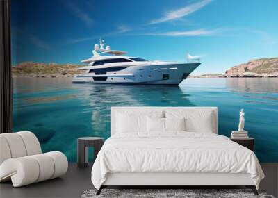 a luxury white yacht in the ocean Wall mural