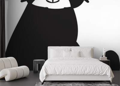 Hand Drawn cute cat smile illustration in doodle styl Wall mural