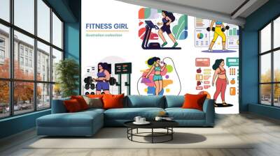 Hand Drawn Fitness girl in the gym in flat style illustration for business ideas Wall mural