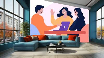 Hand Drawn group of business people sitting and working in flat style Wall mural