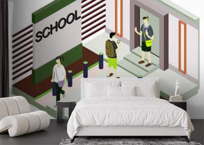 illustration of exterior room concept in isometric graphic Wall mural