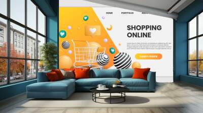 Online Shopping templates app page.For web banner, infographics, hero images. Hero image for website. Wall mural