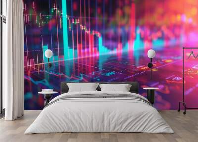 Stock graph in business concept in 3D illustration style on a colorful background Wall mural