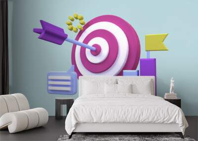 target and graph illustration for business idea concept isolated on colorful background,3D,render Wall mural