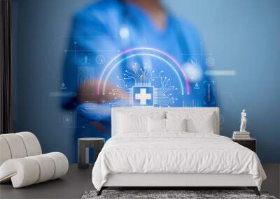 Elevate healthcare with AI technology services.Virtual health care analytics empower medical professionals in the medical revolution. Data analytics enhance patient care and healthcare administration. Wall mural