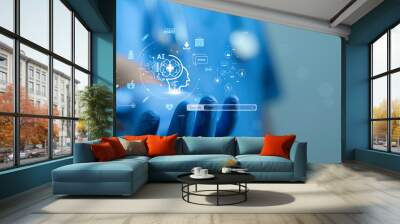 Medical worker holding virtual medical revolution with technology for future Health Advance of technology Artificial Intelligence,Transformation of innovation.AI Deep Learning for medical research. Wall mural