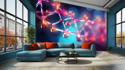 Abstract molecular structure with colorful spheres and connections, background Wall mural