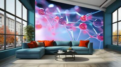 Molecular structure with interconnected hexagons and spheres, science concept Wall mural