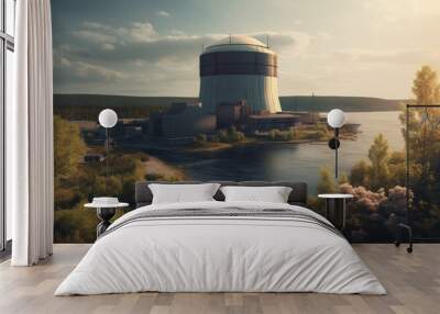 Nuclear power plant in natural landscape background Wall mural