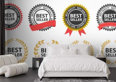 Best seller sticker, label, banner, ribbon collection. Set of best seller emblem for sale, special offer, promotion, advertising Wall mural