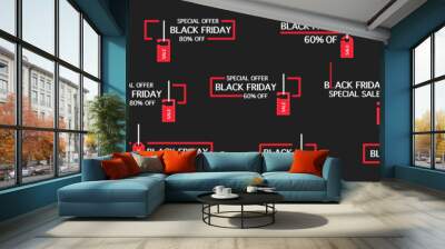 Black friday price tags collection. Black friday labels. Black friday sale ribbon banners isolated Wall mural