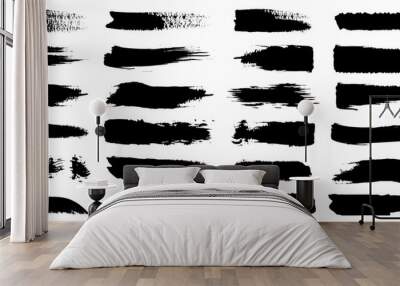 Black ink brushes collection. Set of black grunge paint brush. Ink stroke collection Wall mural