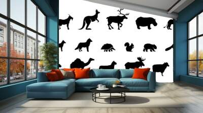 Black mammal animal silhouette collection. Set of black animals icon Wall mural