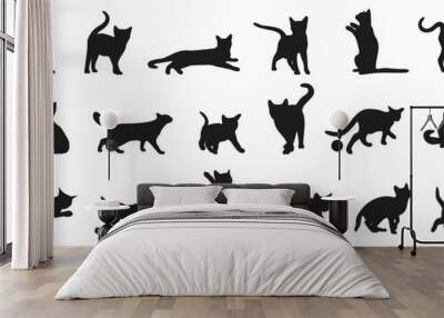 Cat silhouette collection. Set of black cat silhouette. Kitten silhouette collection Wall mural