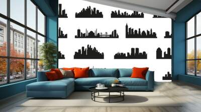 City silhouette skyline collection. Set of black city silhouette. Night town skyline icons Wall mural