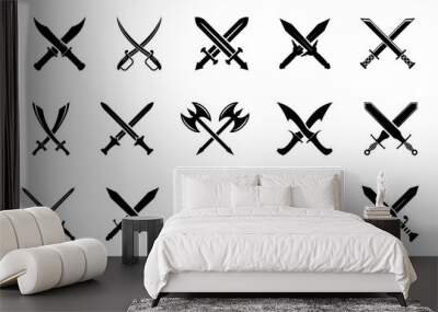 Crossing swords and battle axe collection. Ancient weapon icons. Sword and axe icons Wall mural