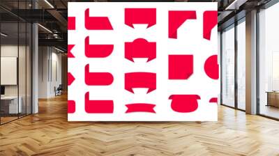 Red banner ribbon collection. Set of red label tag for advertising and promotion. Blank sticker Wall mural