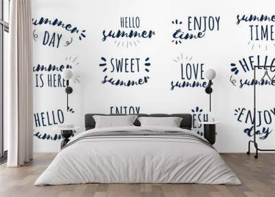 Set of decoration text for summer. Enjoy summer vintage calligraphy Wall mural