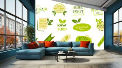 Set of organic, bio, healthy, vegan, natural green sticker Wall mural