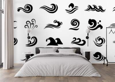 Wave shapes collection. Set of sea wave logo in black. Water wave icons collection Wall mural