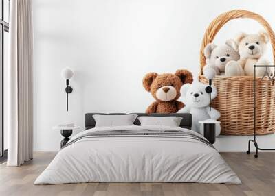 A basket of teddy bears with one of them being a white one Wall mural