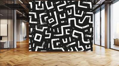 A black and white painting of a pattern of squares and rectangles Wall mural