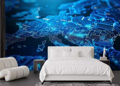 A blue computer screen with a map of Europe on it Wall mural