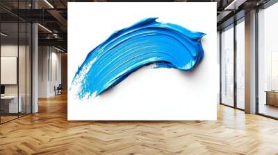 A blue paint brush stroke on a white background Wall mural