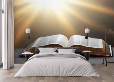 A book is open to a page with a sun shining on it Wall mural