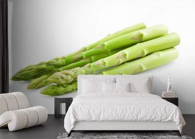 A bunch of green asparagus on a white background Wall mural