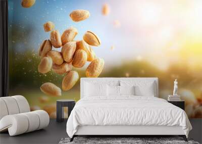 A bunch of nuts are flying through the air Wall mural