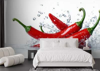 A bunch of red peppers are floating in water Wall mural