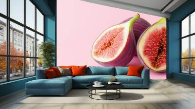 A close up of two purple and green figs with a pink background Wall mural