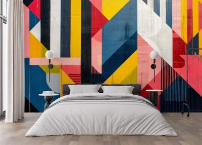 A colorful abstract painting with a lot of different shapes and colors. Risograph effect, trendy riso style Wall mural