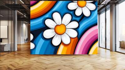 A colorful background with a bunch of white flowers Wall mural