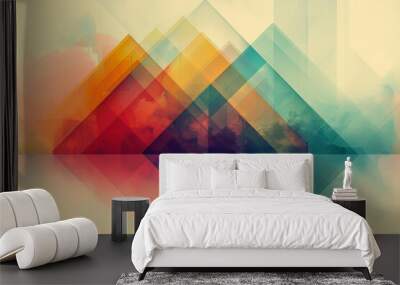 A colorful mountain range with a blue and green mountain in the middle. Risograph effect, trendy riso style Wall mural