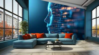 A computer generated face with a blue background Wall mural