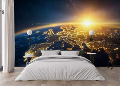 A globe with the sun shining on it and the word Europe on it Wall mural