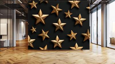 A gold star pattern on a black background Wall mural