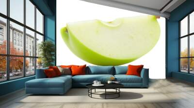 A green apple slice with a bite taken out of it Wall mural