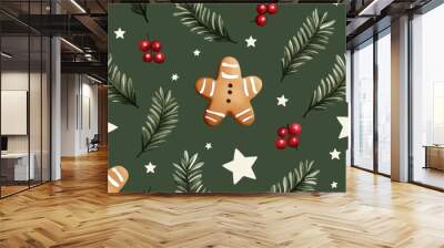 A green background with a star and a gingerbread man Wall mural