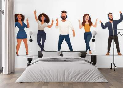 A group of people are dancing and wearing headphones Wall mural