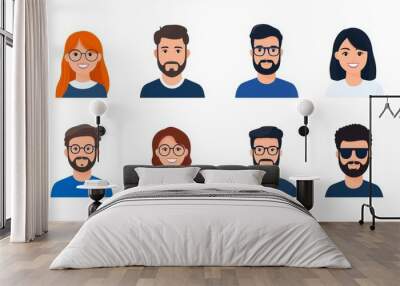 A group of people with different facial features and expressions Wall mural