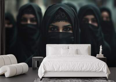 A group of women wearing black veils stand together Wall mural