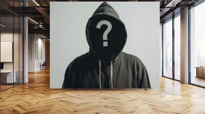 A hooded man with a question mark on his face, incognito or unknown concept Wall mural